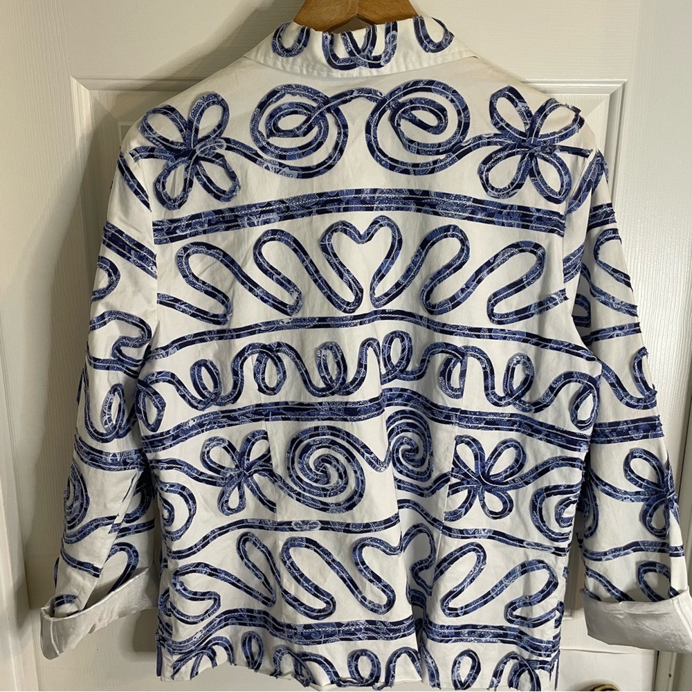 Multiples Blue And White Buttoned Jacket Size Xl … - image 6